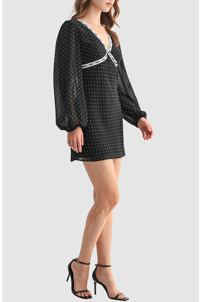 Polka Dot Lace Detail Long Sleeve Minidress, Alternate, color, BLACK WHITE DOT