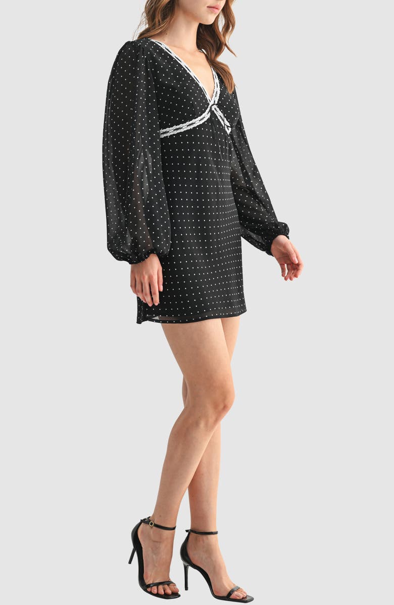 All in Favor Polka Dot Lace Detail Long Sleeve Minidress, Alternate, color, Black White Dot