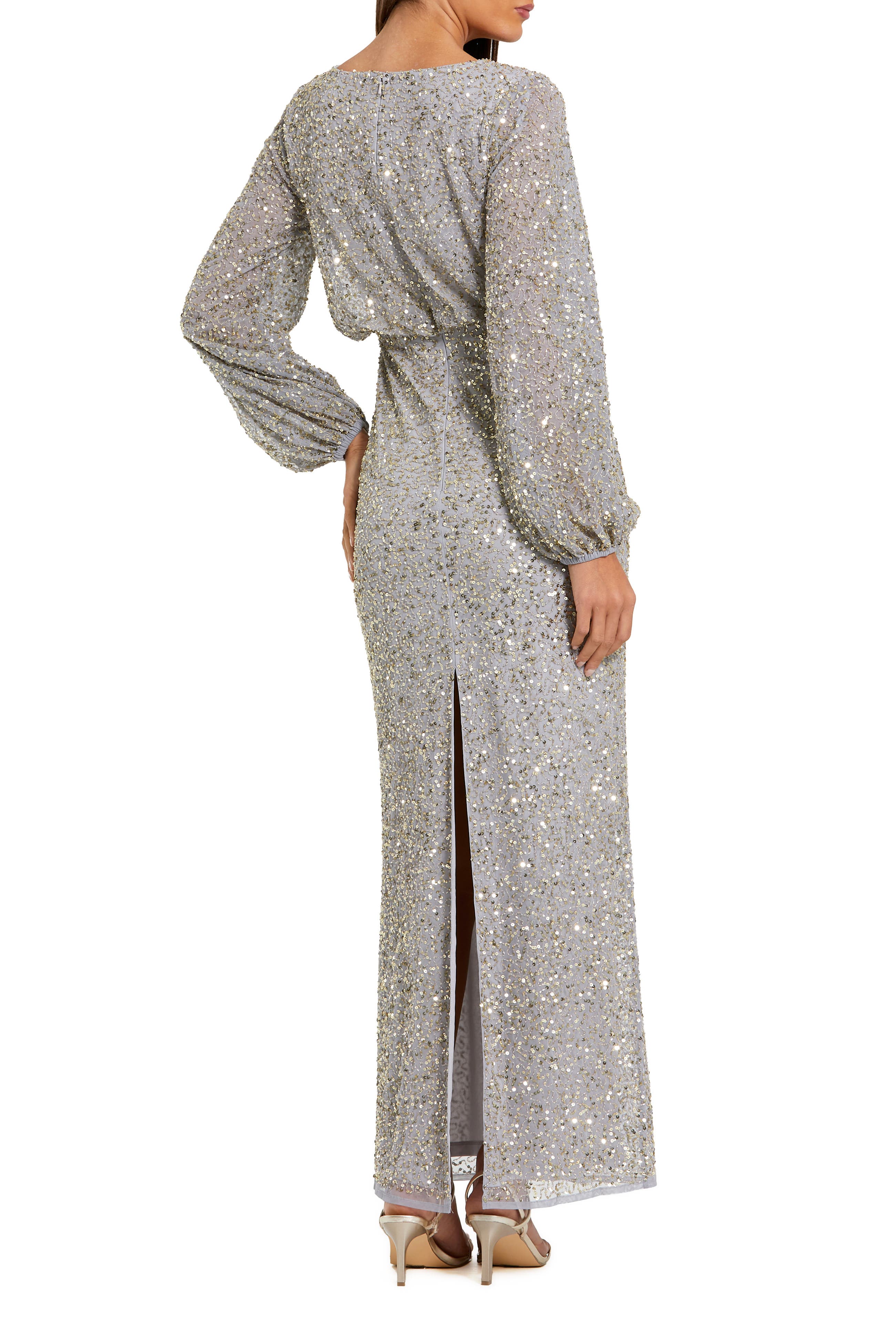 Beaded Mesh Blouson Sleeve Evening Gown - image 2