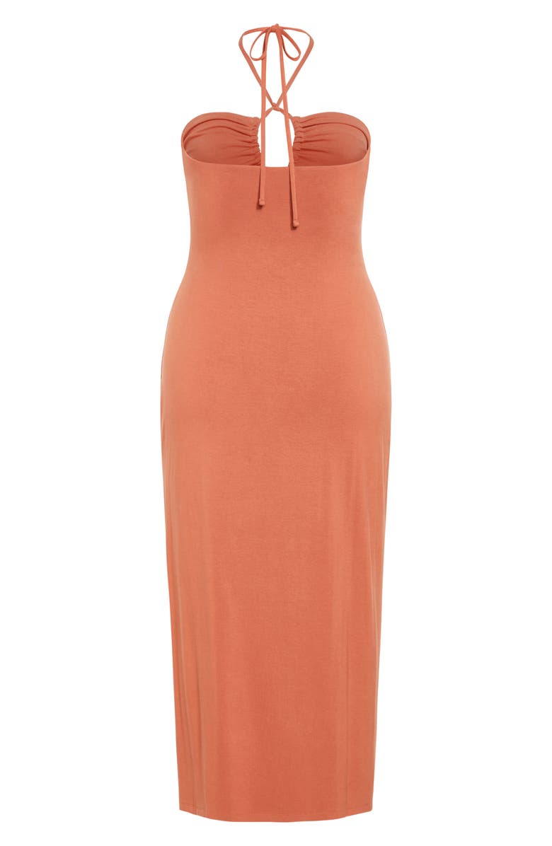 City Chic Miley Halter Midi Dress, Alternate, color, Tan