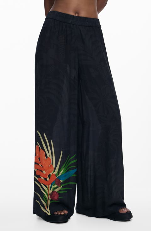 Elastic Waist Wide Leg Cover-Up Pants
