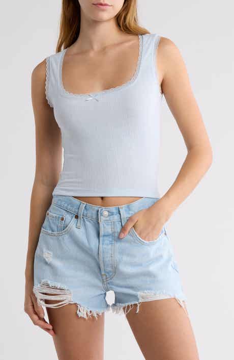 All in Favor Lace Trim Pointelle Crop Tank
