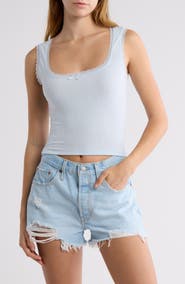 All in Favor Lace Trim Pointelle Crop Tank