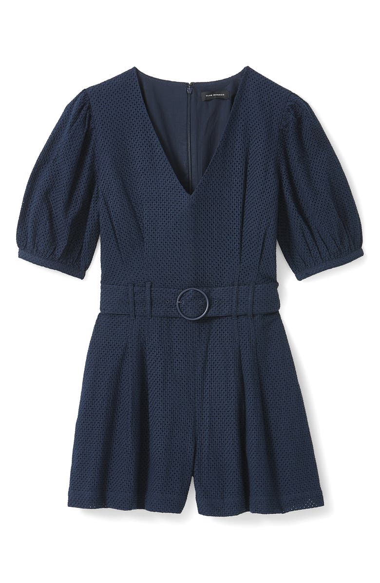 Club Monaco Belted Puff Sleeve Romper, Alternate, color, 