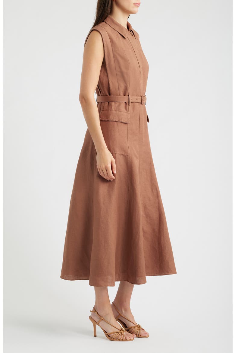 Tomi Linen Blend Maxi Shirtdress, Alternate, color, CACAO