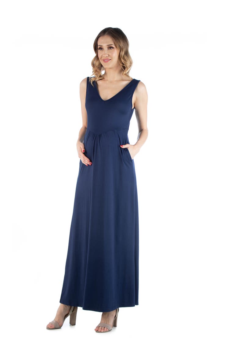 Maternity Maxi Sleeveless Dress with Pockets, Alternate, color, Navy