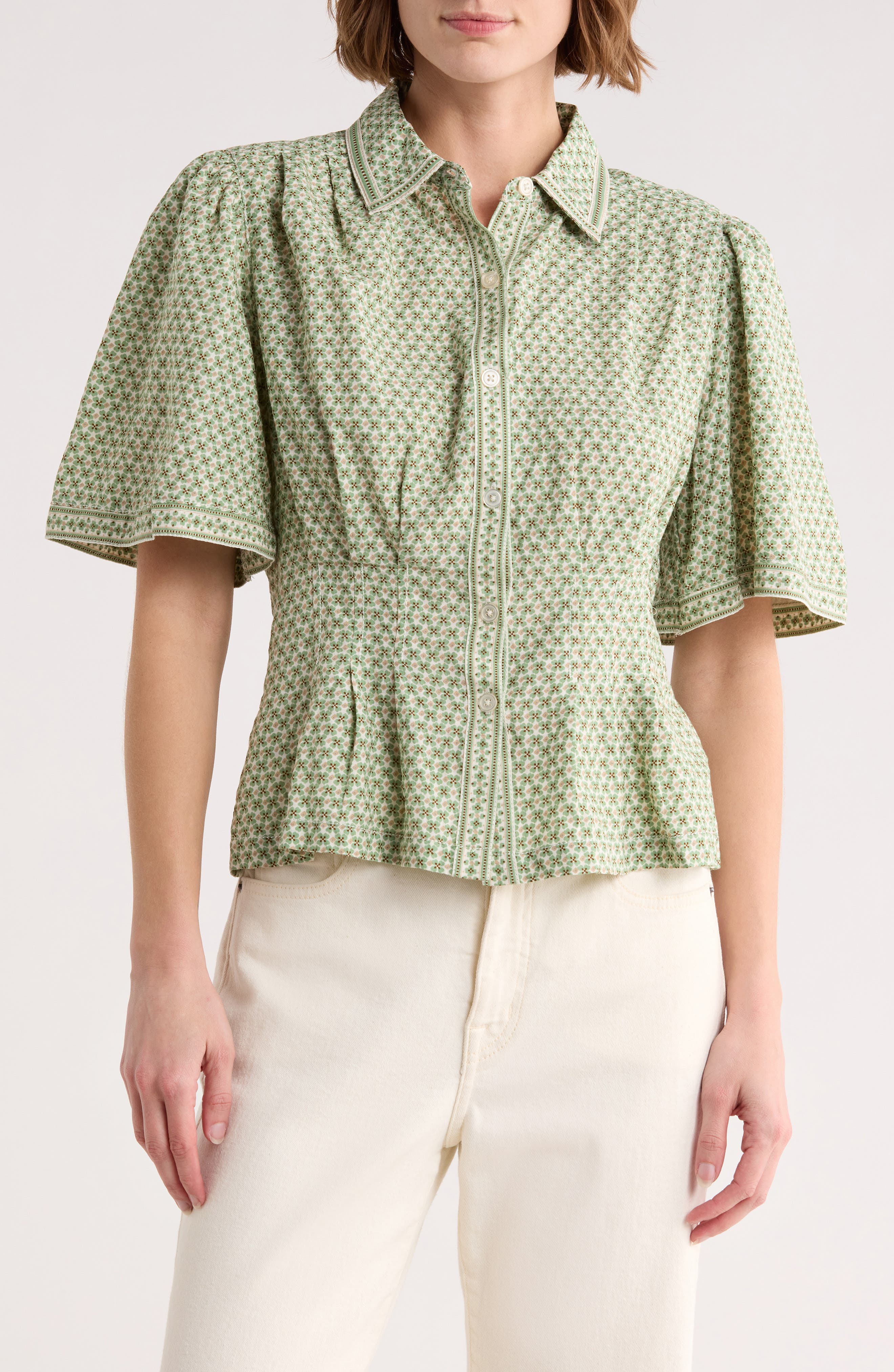 MAX STUDIO Short Sleeve Peplum Button-Up Shirt