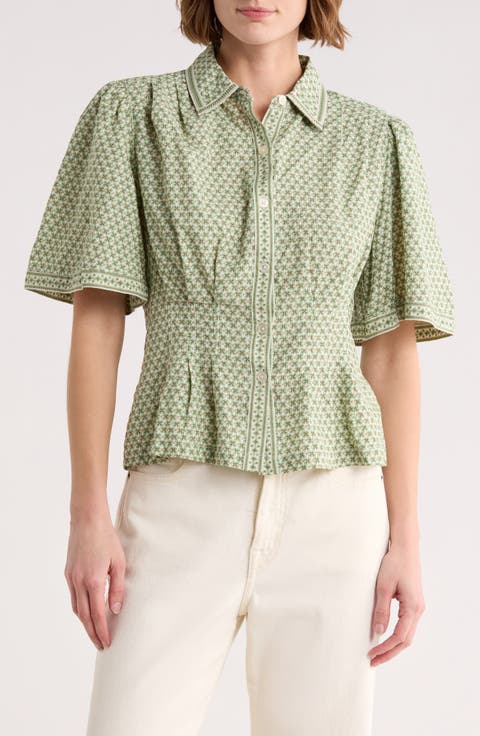 Short Sleeve Peplum Button-Up Shirt