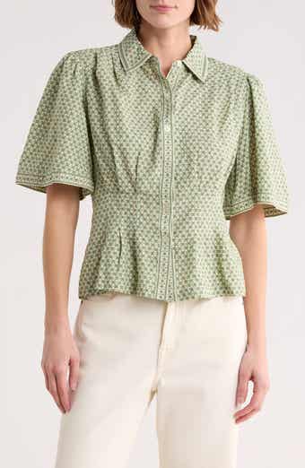 MAX STUDIO Short Sleeve Peplum Button-Up Shirt