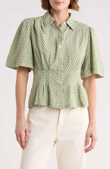 MAX STUDIO Short Sleeve Peplum Button-Up Shirt