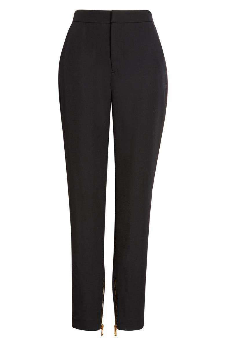 Balmain Zip Hem Slim Fit Wool Grain de Poudre Pants, Alternate, color, Black/ Black