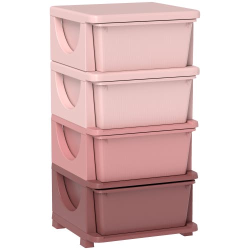 Qaba 4-tier Kids Storage Unit With Drawers In Pink