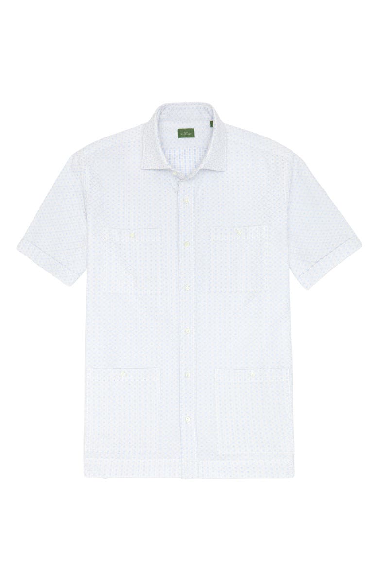 Sid Mashburn Marquez Seersucker Short Sleeve Button-Up Shirt, Alternate, color, Stone/ Blue Embroidered Poplin