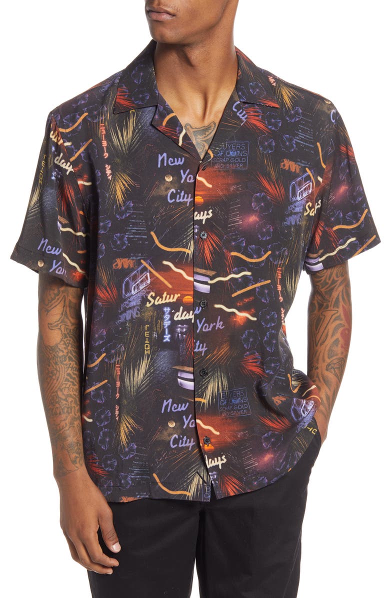 Saturdays NYC Canty Midnight Paradise Short Sleeve Button-Up Camp Shirt, Main, color,