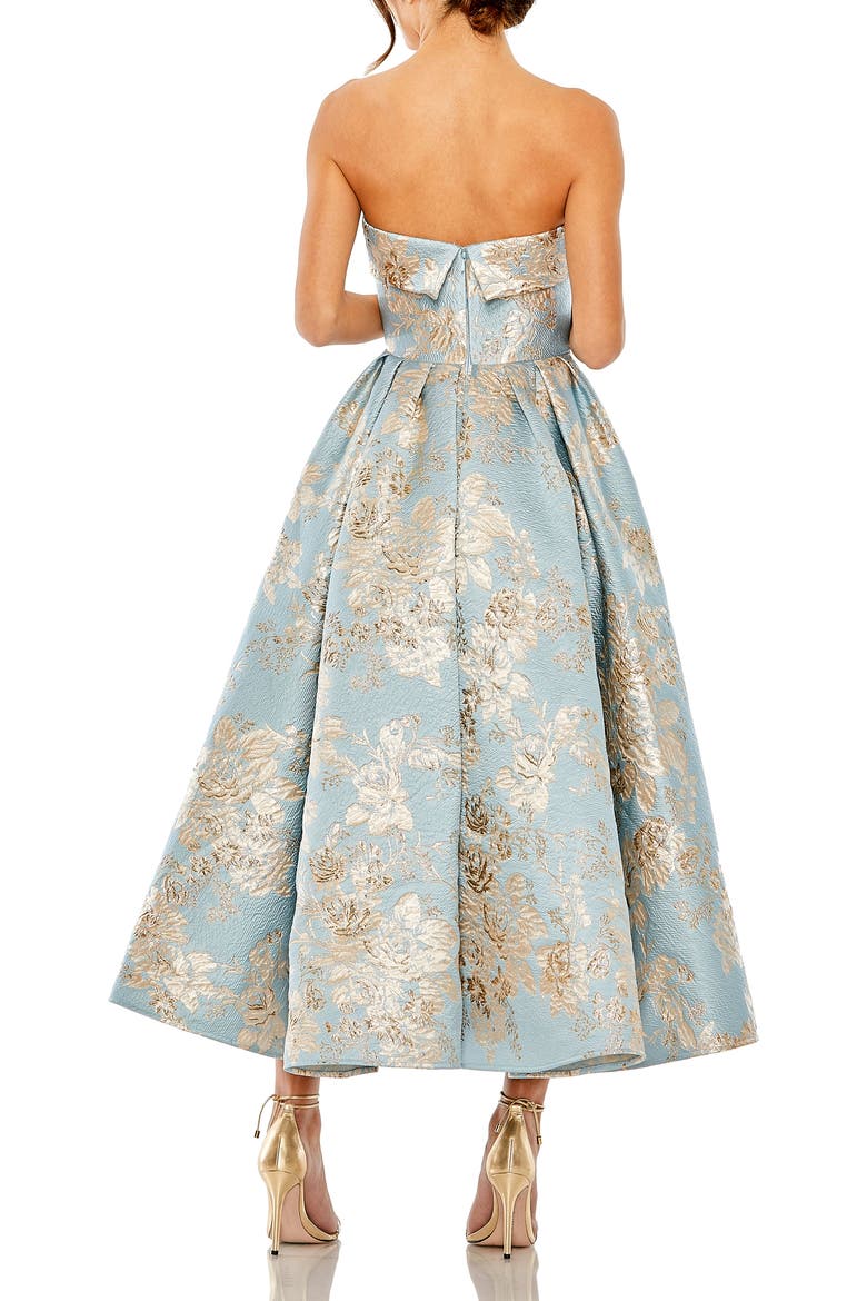 Petite Strapless Floral Brocade Midi Dress with Pockets, Alternate, color, Blue Multi