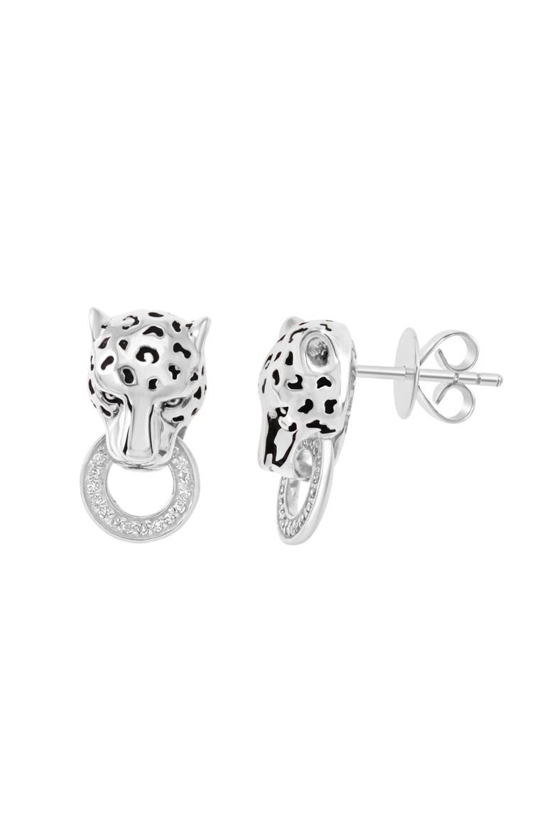 925 Sterling Silver Diamond Panther Drop Earrings, Alternate, color, Sterling Silver