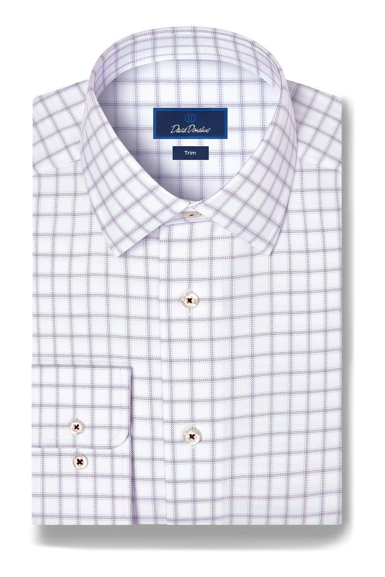 Trim Fit Windowpane Check Dress Shirt, Main, color, WHITE/ MERLOT