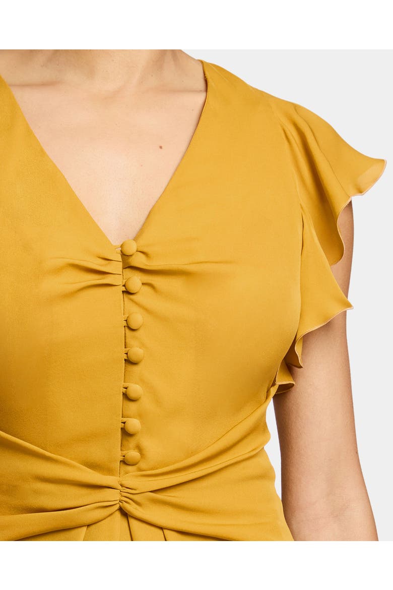 ELLA Flutter Sleeve Buttoned Blouse with Waist Panel in Silk Georgette, Alternate, color, MANGO