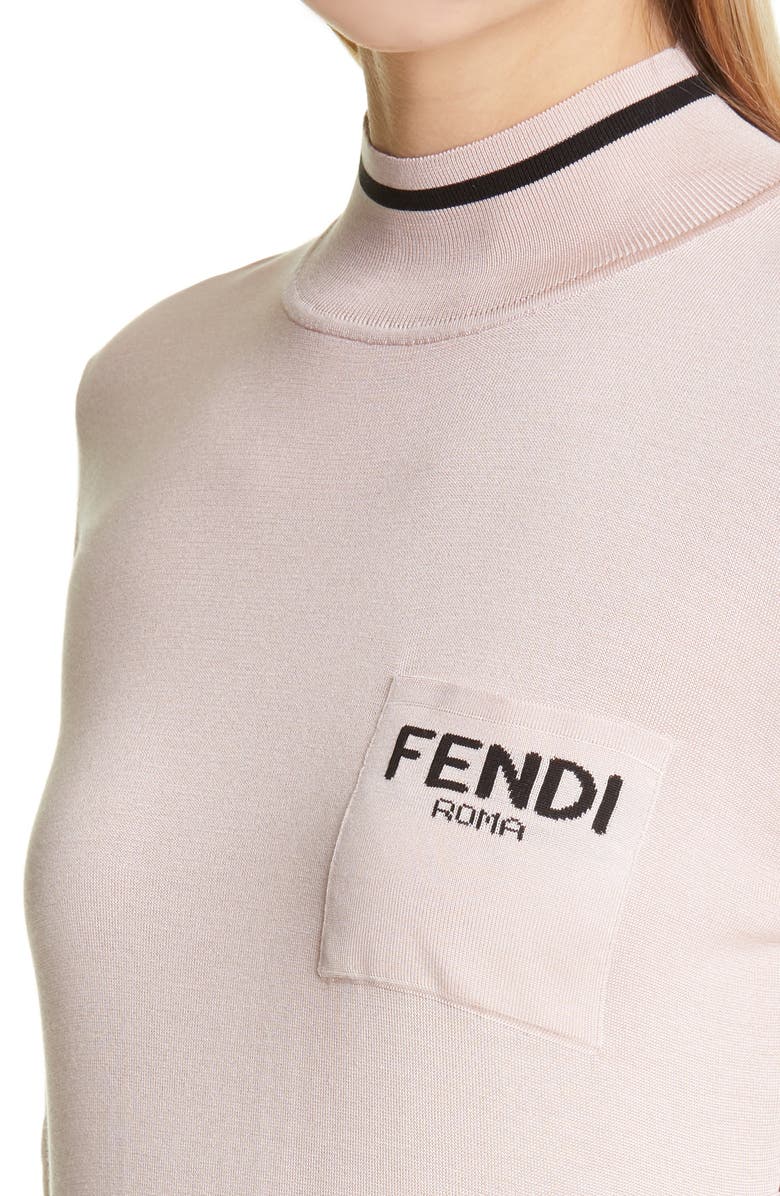 Fendi Logo Pocket Silk Sweater, Alternate, color, 