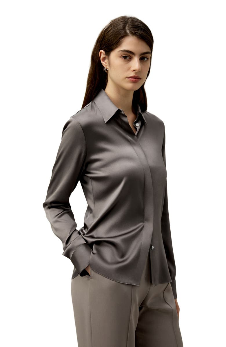 Lilysilk Elegant Silhouette Silk Shirt, Alternate, color, Mercury