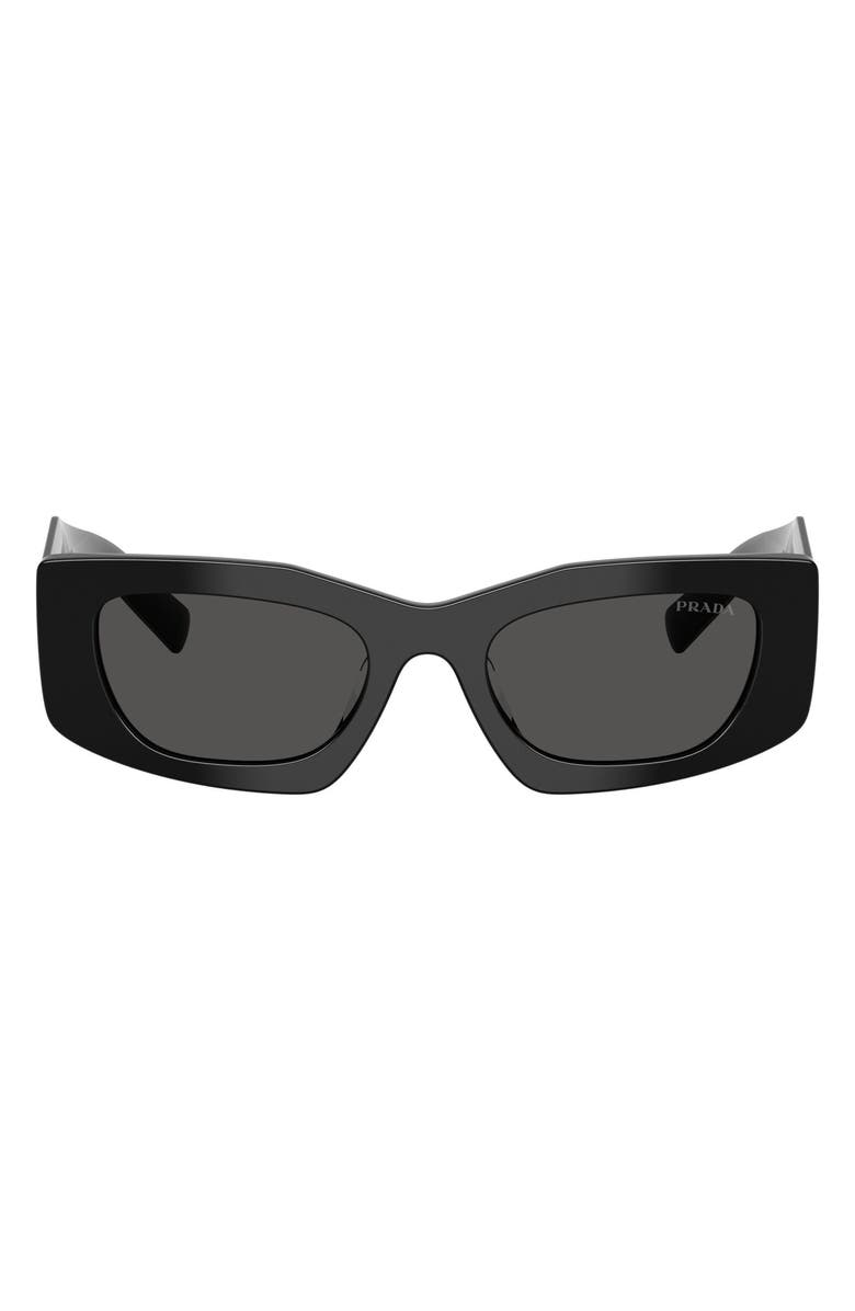 Prada 51mm Rectangular Sunglasses, Main, color, Black / Dark Grey