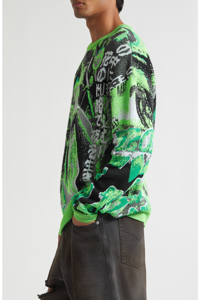 Misfit Jacquard Cotton Sweater, Alternate, color, ACID GREEN / BLACK