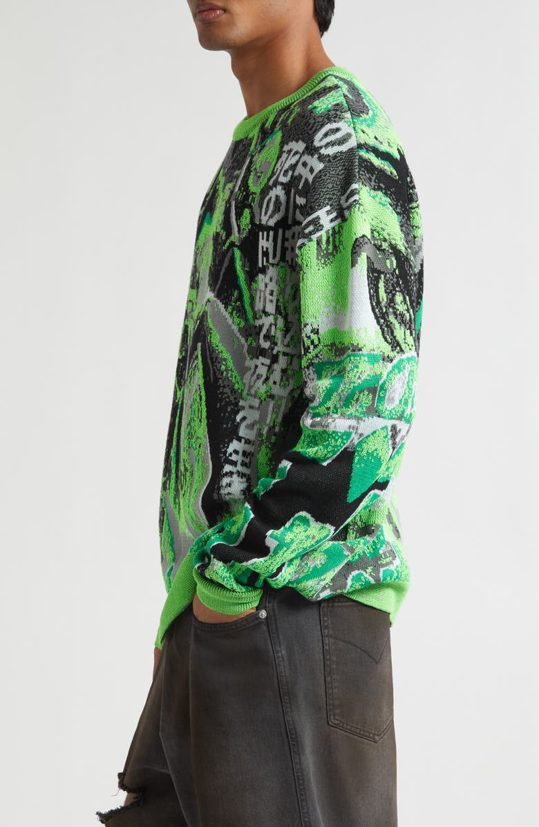 LU'U DAN Misfit Jacquard Cotton Sweater, Alternate, color, Acid Green / Black