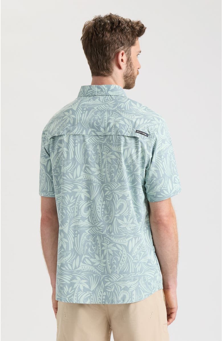 Salt Life Mahi Short Sleeve Button Down Performance Shirt, Alternate, color, Storm