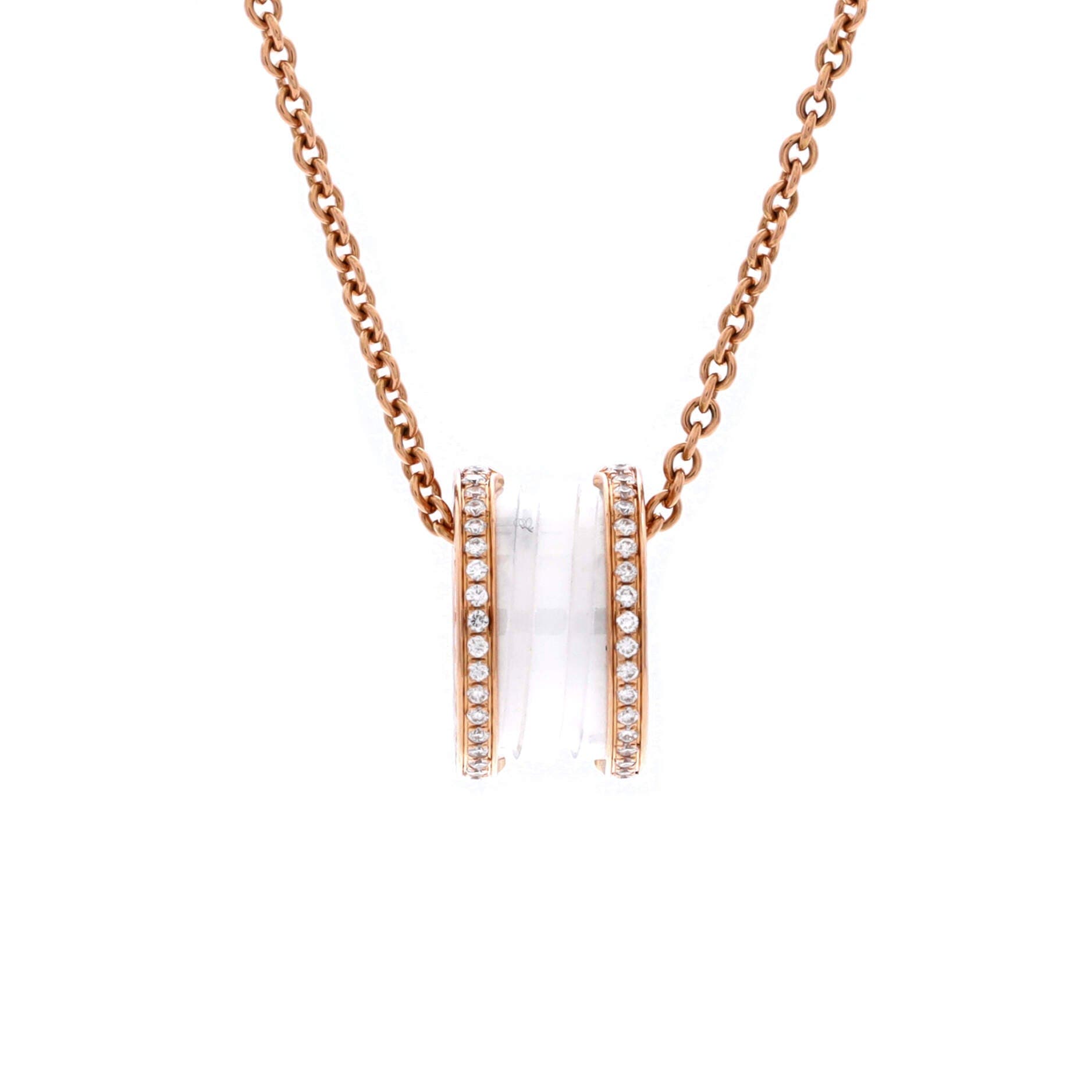 B.Zero1 Pendant Necklace 18K Rose Gold and Ceramic with Diamonds, Main, color, Metallic Gold