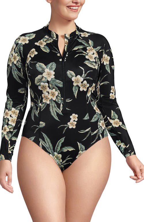 Lands' End Plus Size Tugless Long Sleeve Rash Guard One Piece Swimsuit
