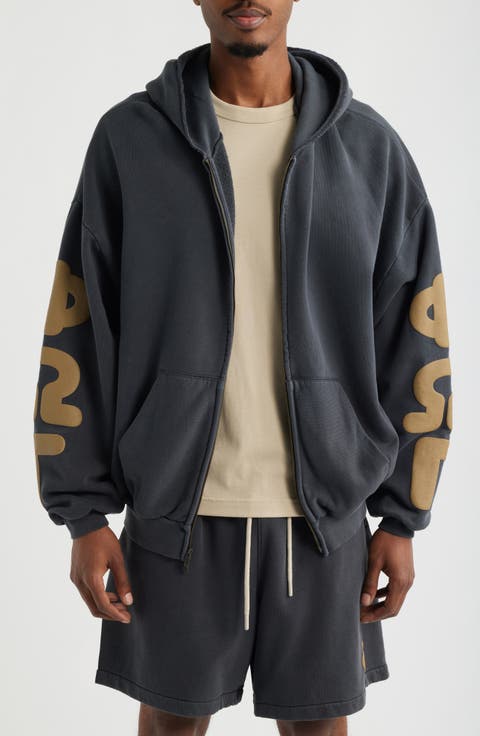 90s Graphic Washed Zip Front Cotton Hoodie