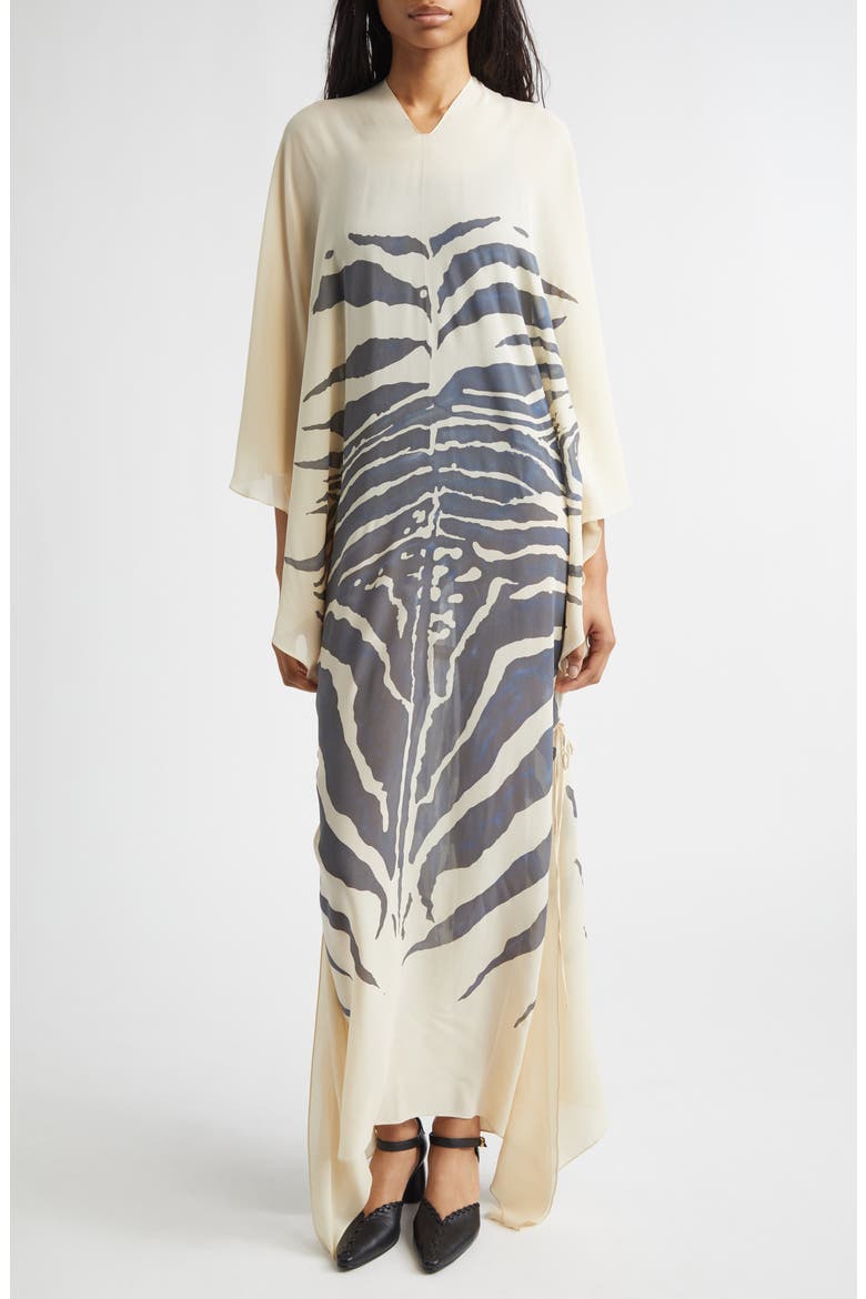 zebra print chiffon dress CONNER IVES Hand Painted Long Sleeve Silk Caftan (Women) Quick pre-valentines tip for stylist pull Long sleeve maxi dress flows into the swingy Size:1XS-2S-2M-1L