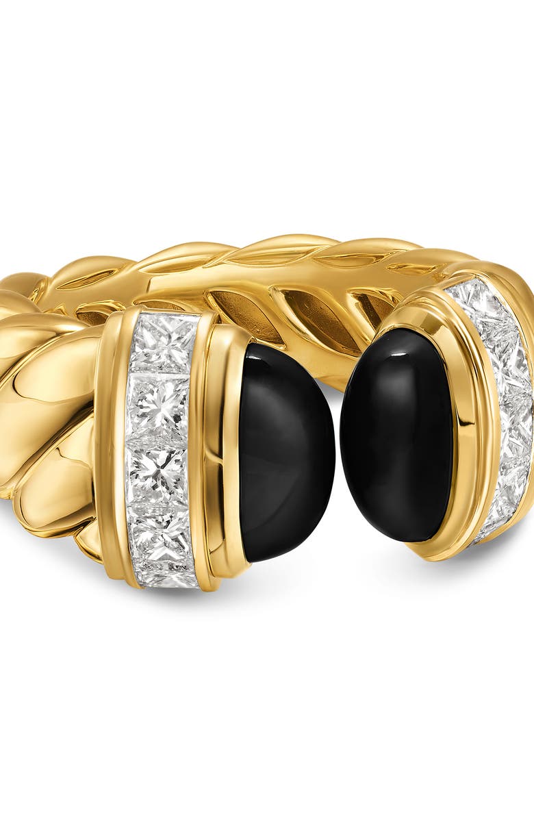 David Yurman Sculpted Cable Open Cocktail Ring in 18K Yellow Gold with Black Onyx & Diamonds, 12.4mm, Alternate, color, Black Onyx