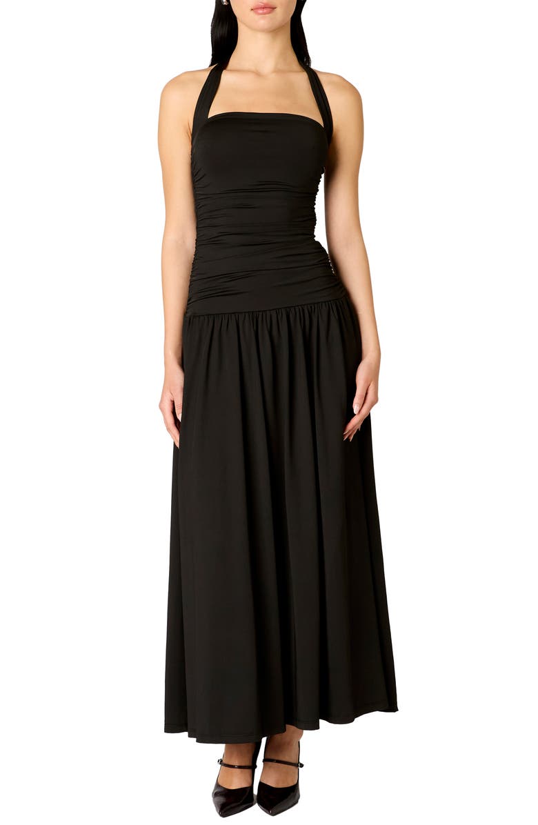 Nia Delphine Maxi Halter Dress, Main, color, Black