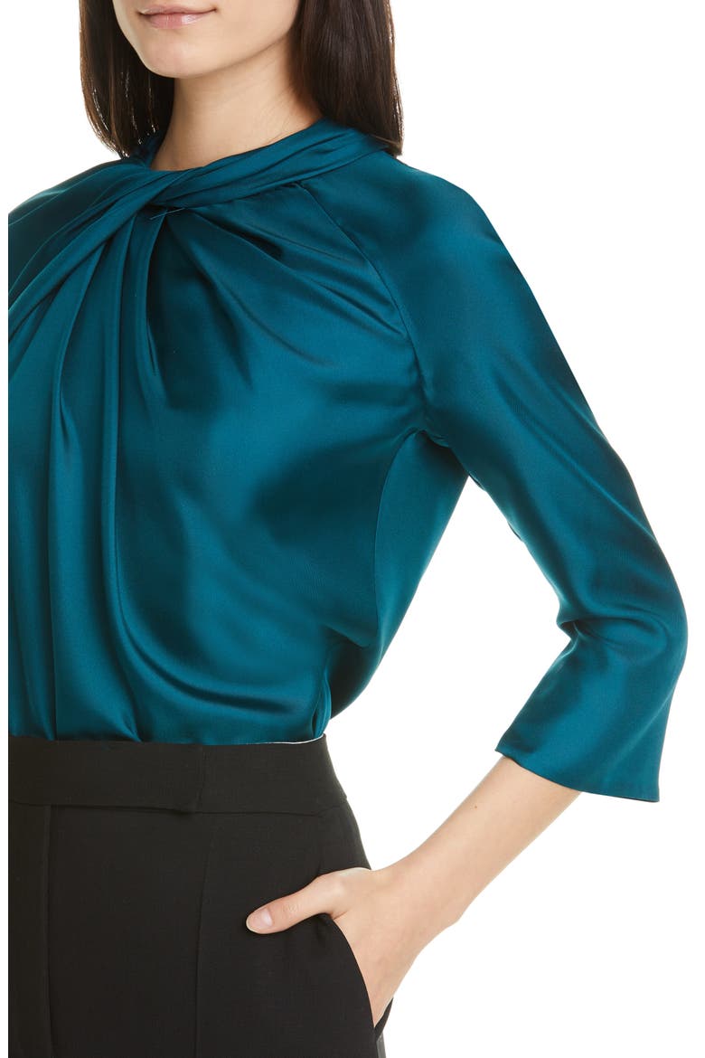 Star Twist Neck Silk Blouse, Alternate, color, TEAL
