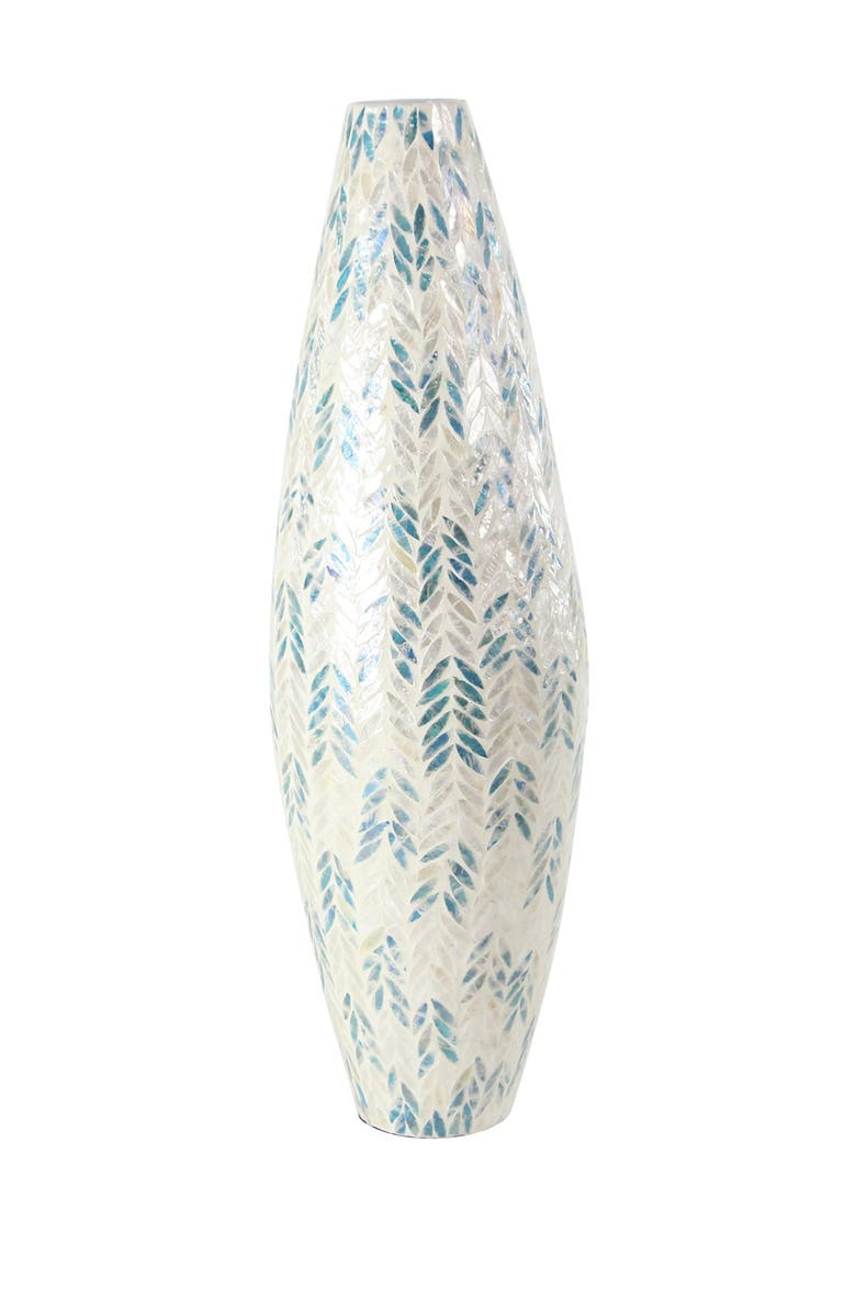 WILLOW ROW White Mother of Pearl Handmade Vase with Blue Accents, Alternate, color,