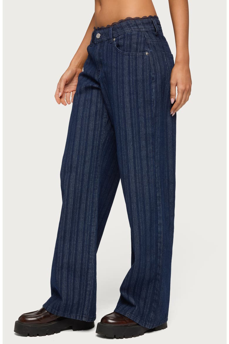 Stripe Lace Trim Low Rise Wide Leg Jeans, Alternate, color, BLUE
