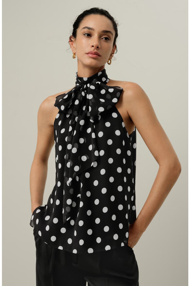 Women's Convertible Silk Georgette Polka Dot Top, Alternate, color, White Dots In Black