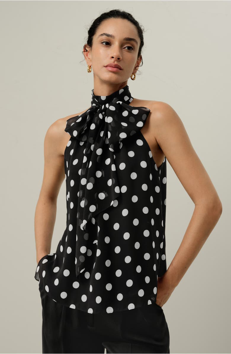 Lilysilk Women's Convertible Silk Georgette Polka Dot Top, Alternate, color, White Dots In Black