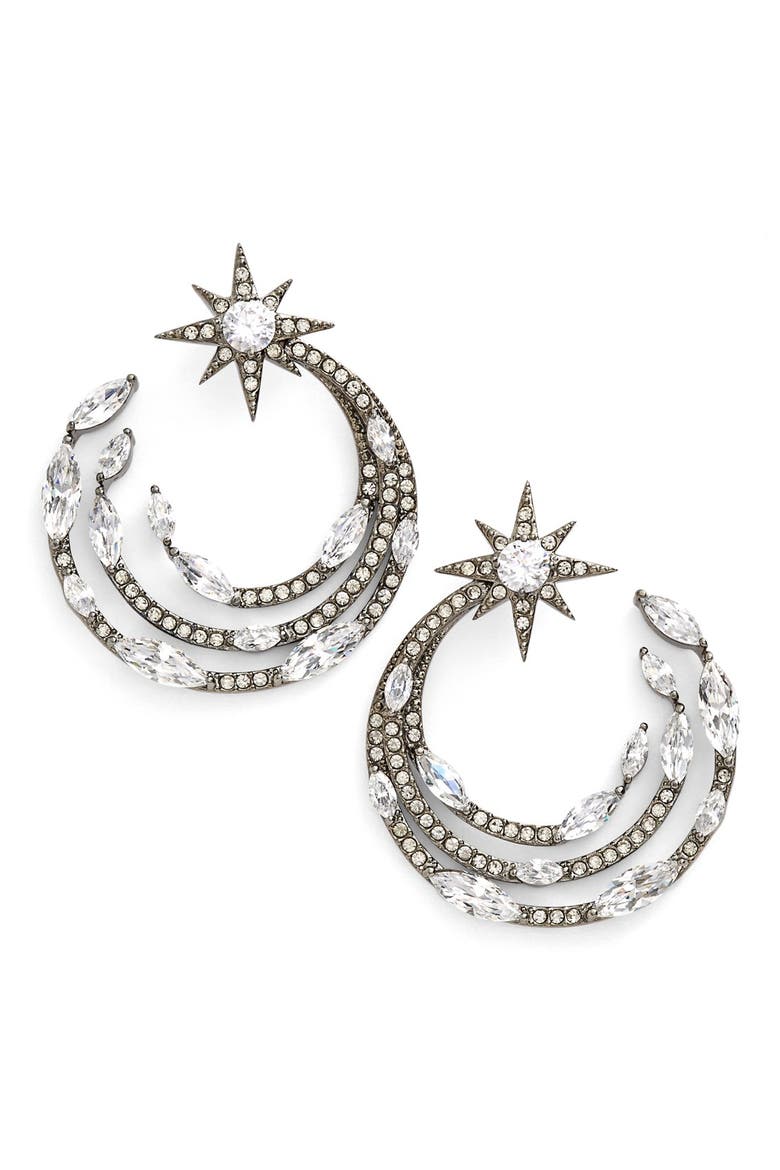 'Starry Night' Hoop Earrings, Main, color, BLACK