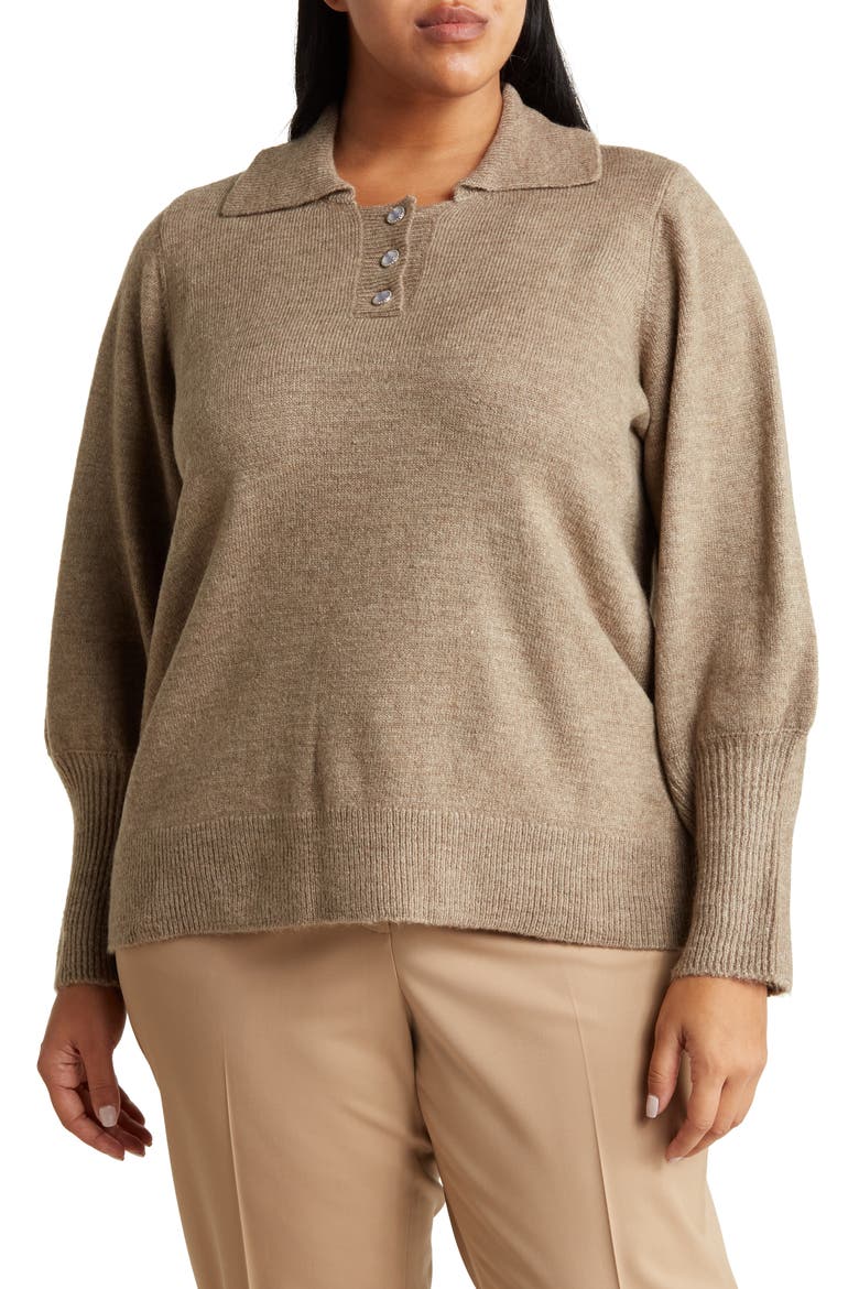 Bella Puff Sleeve Polo Sweater, Main, color, FOSSIL