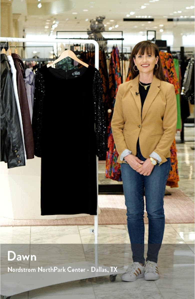 Sequin Long Sleeve Velvet Sheath Dress, sales video thumbnail