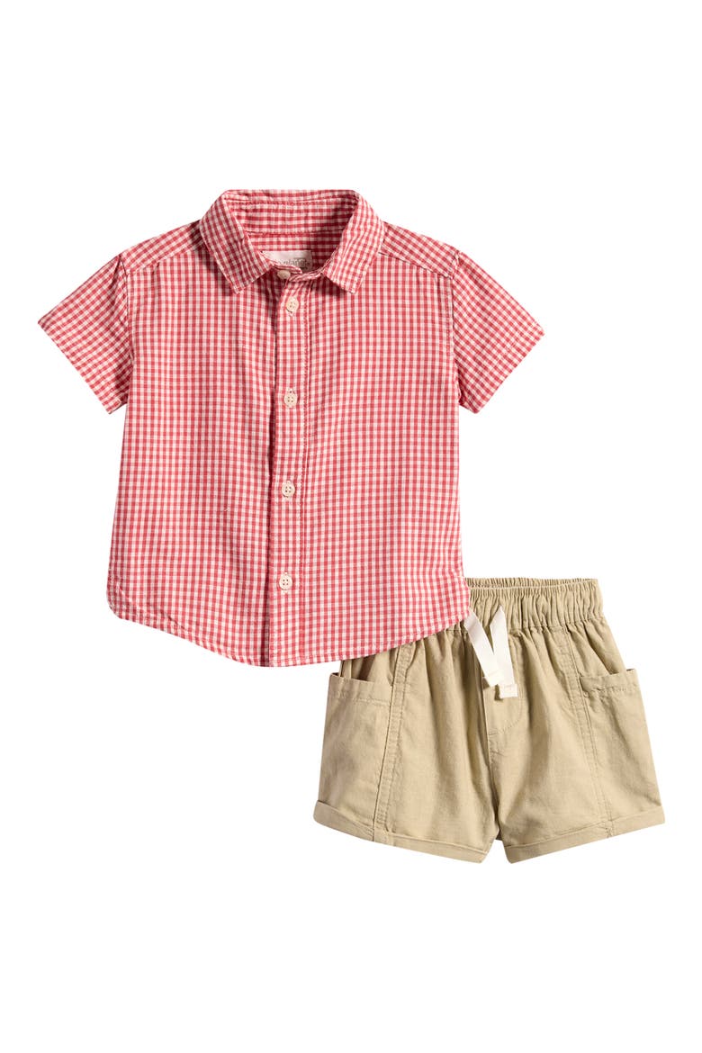 Print Button-Up Shirt & Shorts Set, Main, color, GINGHAM