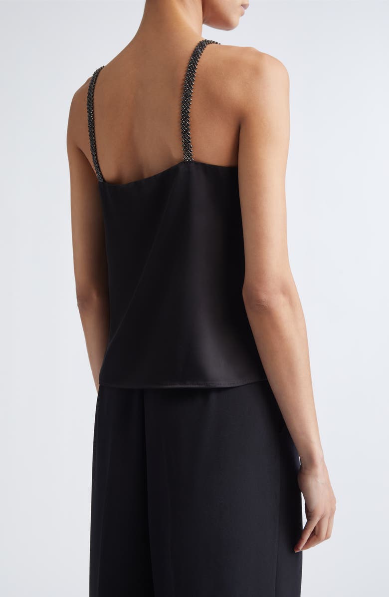 ST. JOHN Crystal Beaded Strap Liquid Satin Camisole, Alternate, color, Black