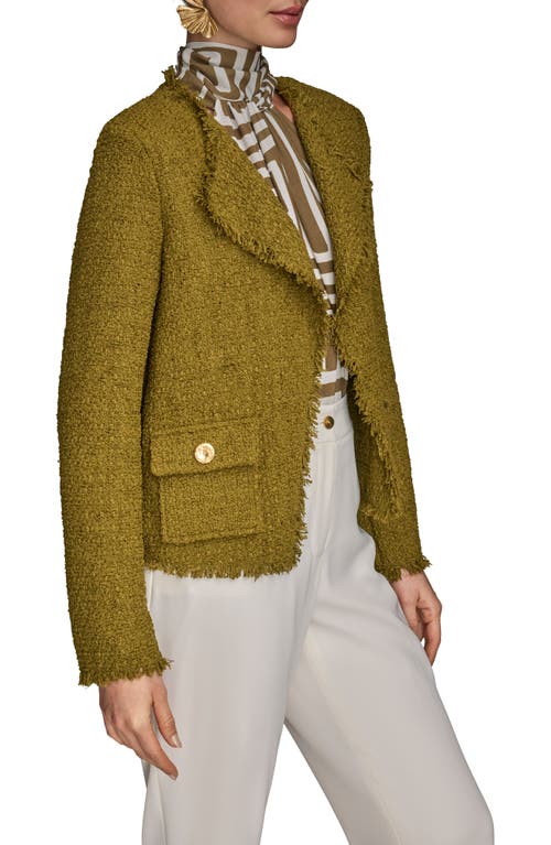 Donna Karan New York Fray Open Front Tweed Jacket In Green