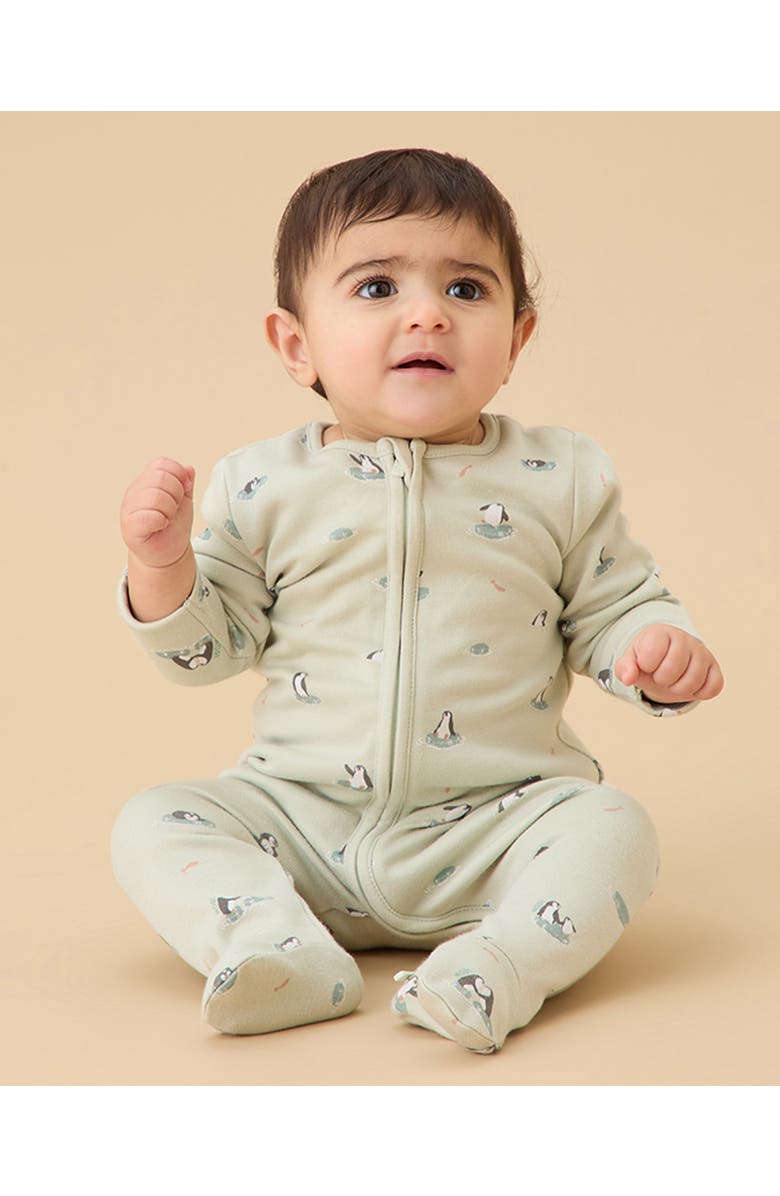 MORI Penguin Two Way Zip-Up Sleepsuit, Alternate, color, Mint Penguin