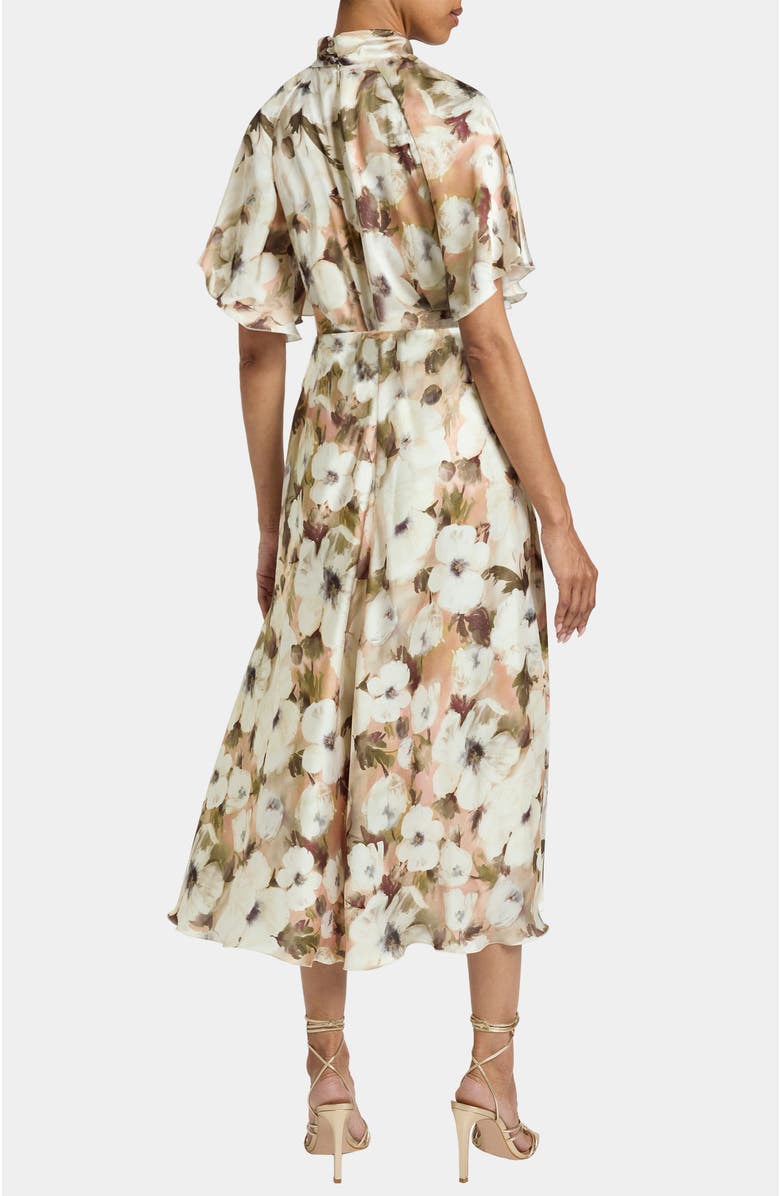 Santorelli Niki Mock Neck Midi Dress in Floral Georgette, Alternate, color, Peach Whip