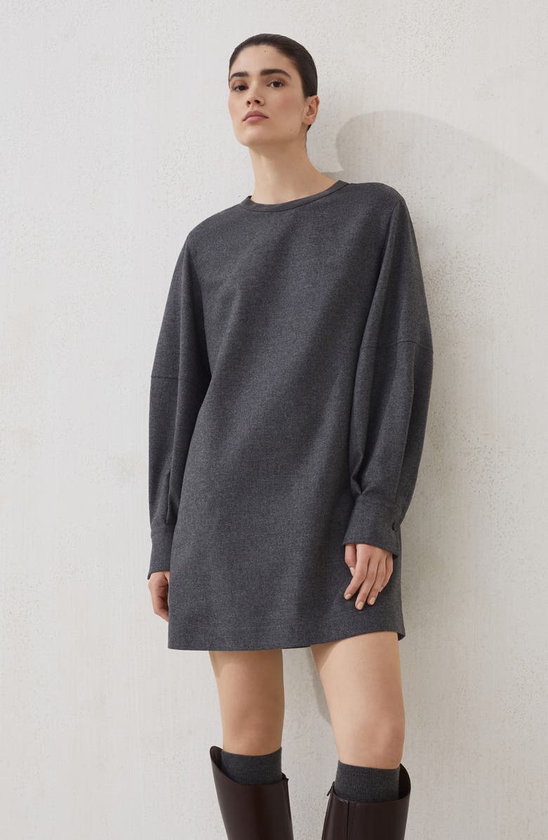 Brunello Cucinelli Twill flannel dress with monili, Alternate, color, Lead