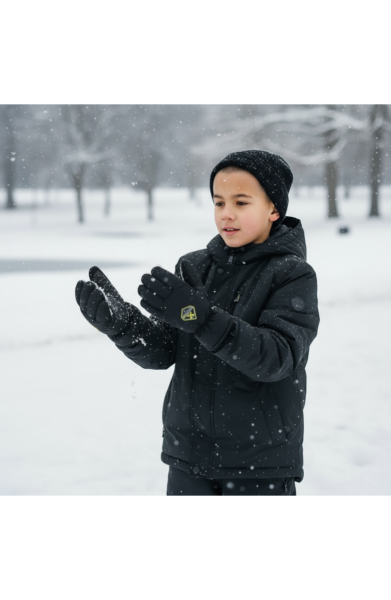 London Fog Boy's Ski Gloves with Velcro Closure, Alternate, color, Black/Green