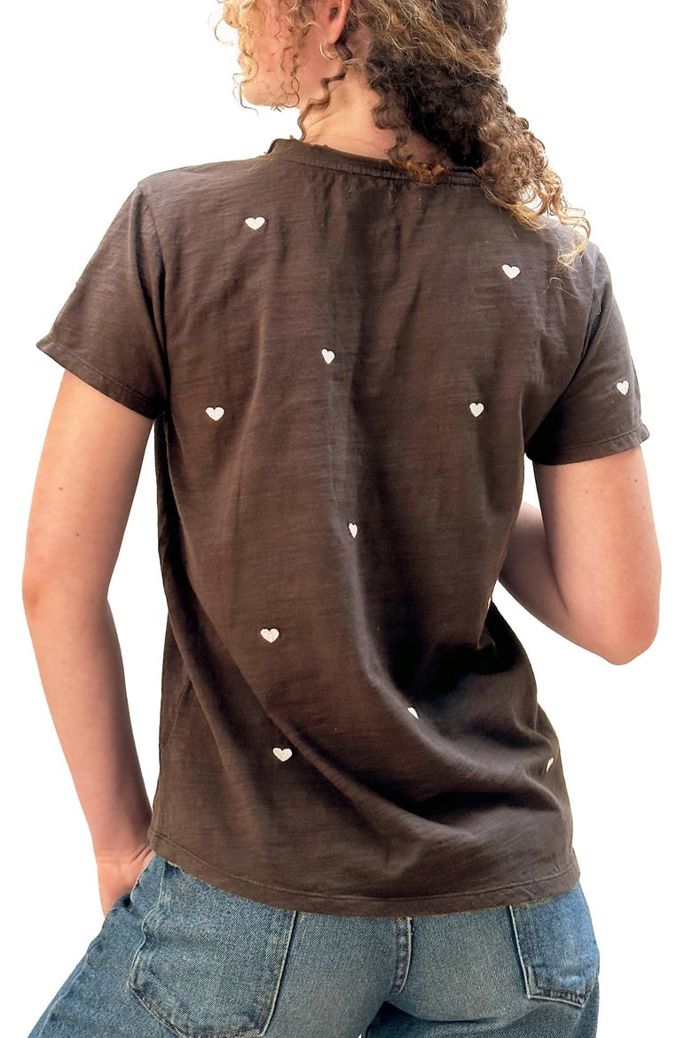 Pink Hearts Embroidered T-Shirt, Alternate, color, COFFEE
